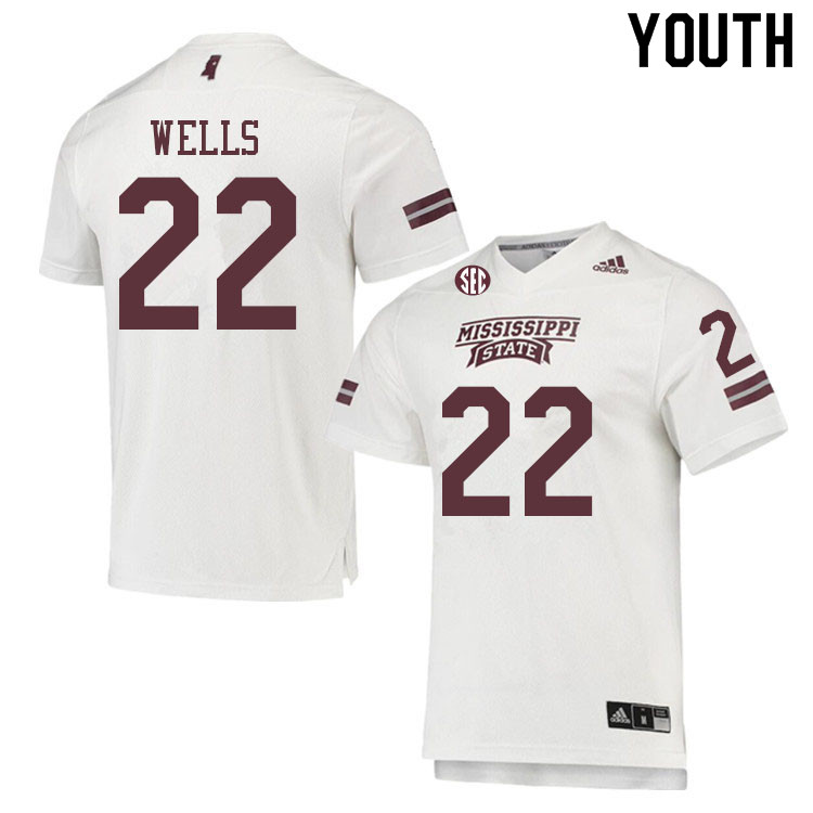 Youth #22 Omni Wells Mississippi State Bulldogs College Football Jerseys Sale-White - Click Image to Close